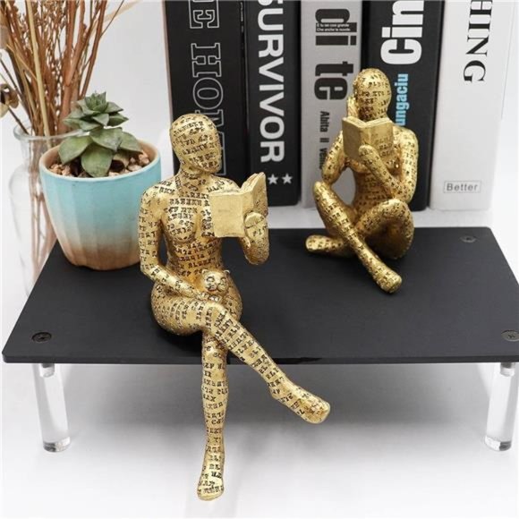 New With Tag Gold Reading Women Decor Statue Home Decoration Aesthetic Sculpture - Picture 3 of 6